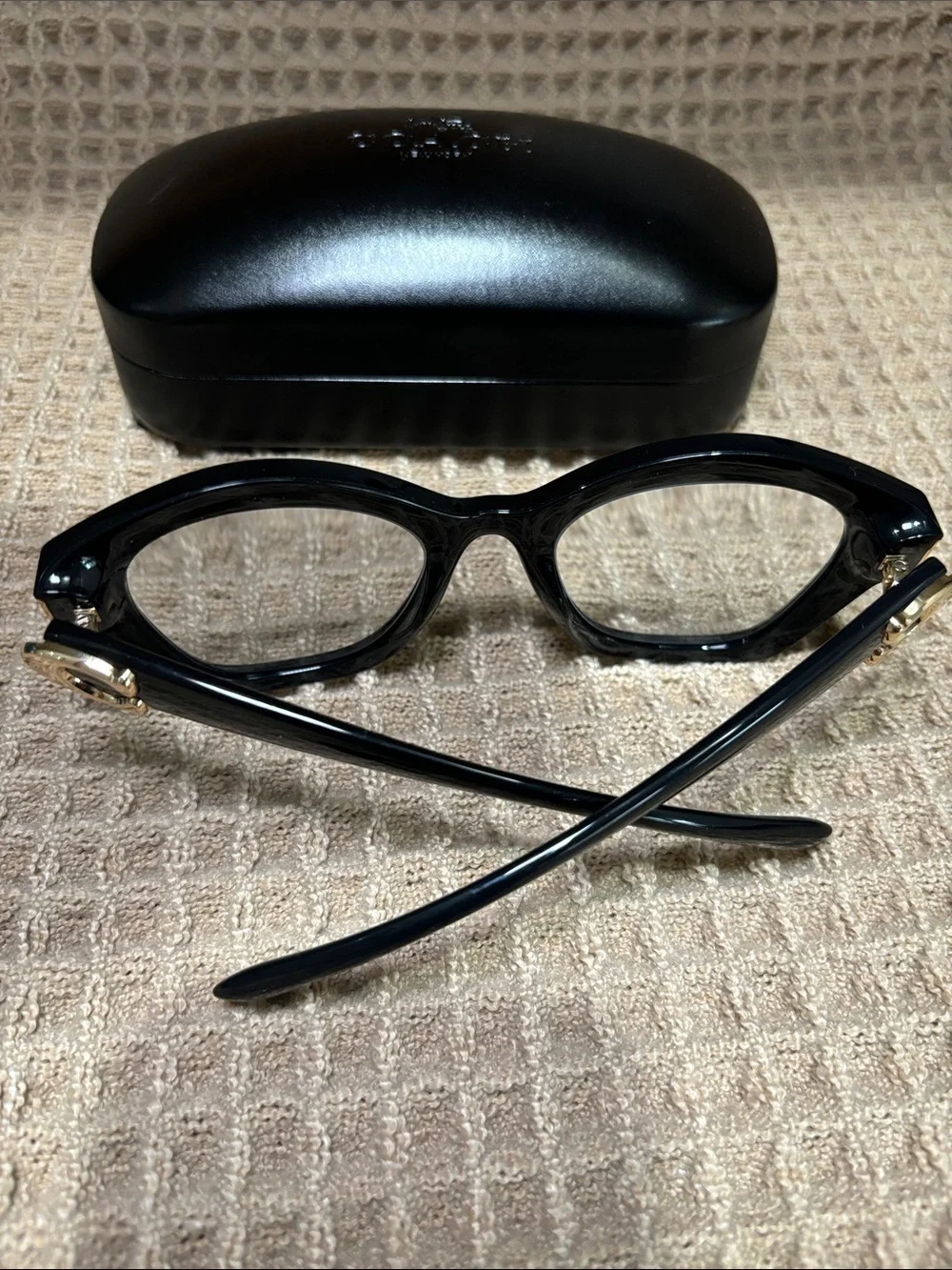 COACH Black Gloss Cat-Eye Optical Glasses with Case